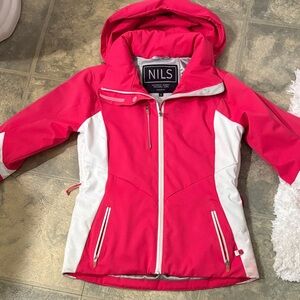 NILS Vibrant Pink and White Kids ski jacket - very warm and great condition!